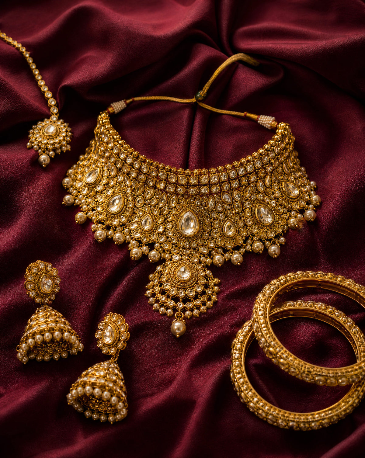 22ct gold Asian bridal necklace set with jhumka earrings and bangles
