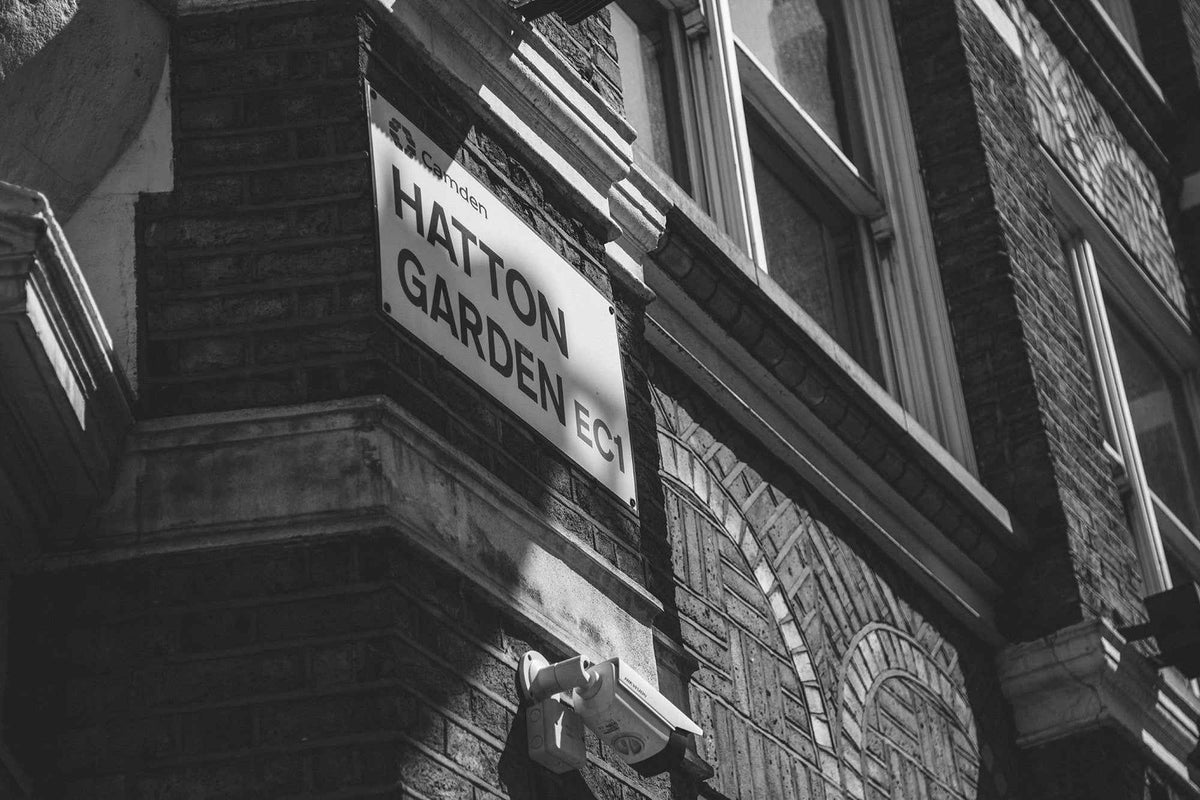 Hatton Garden street sign on a London building, home of Prestige Valuations